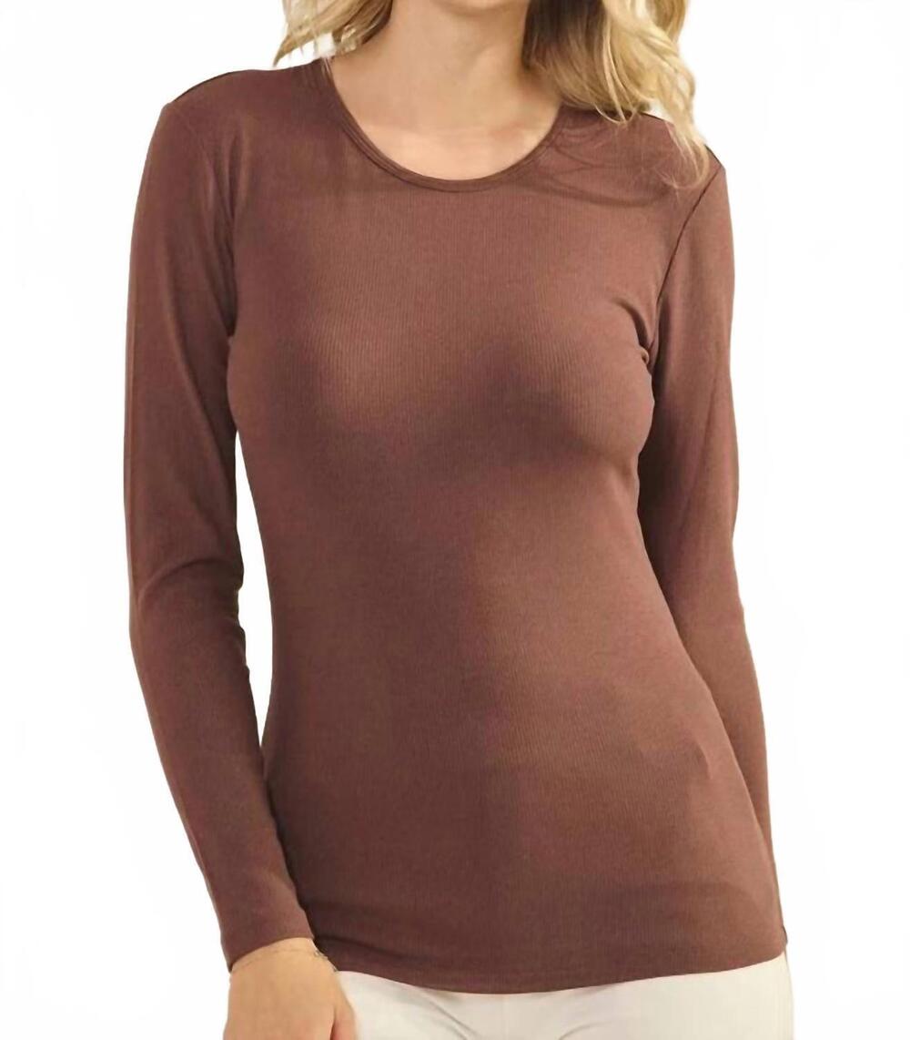 NEW YELETE ribbed long sleeve top in coffee
